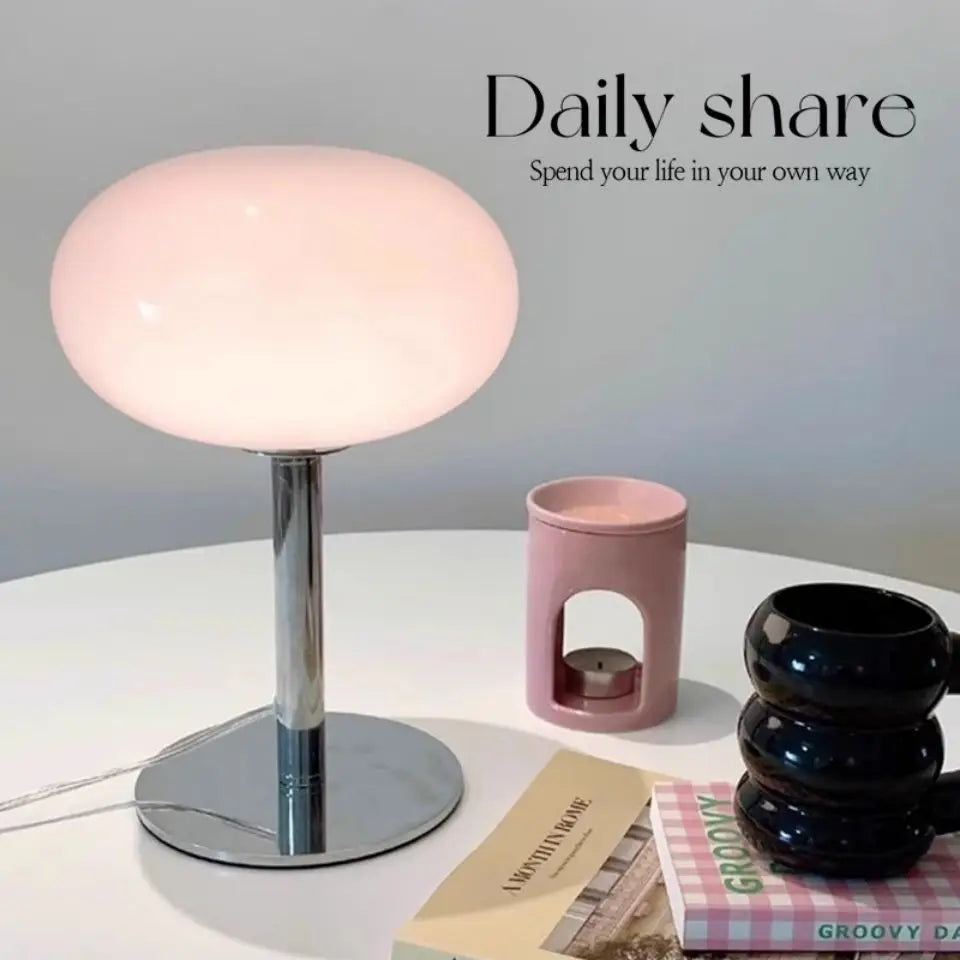 Lollipop Table Lamp Medieval Cream Glass Light Living Room Bedroom Study Simple Atmosphere Retro Glass Standing Lamp Home Decor