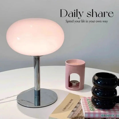 Lollipop Table Lamp Medieval Cream Glass Light Living Room Bedroom Study Simple Atmosphere Retro Glass Standing Lamp Home Decor
